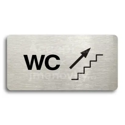 Piktogram "WC VPRAVO NAHORU" - stříbrná tabulka - černý tisk bez rámečku