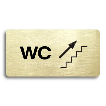 Piktogram "WC VPRAVO NAHORU" - zlatá tabulka - černý tisk bez rámečku