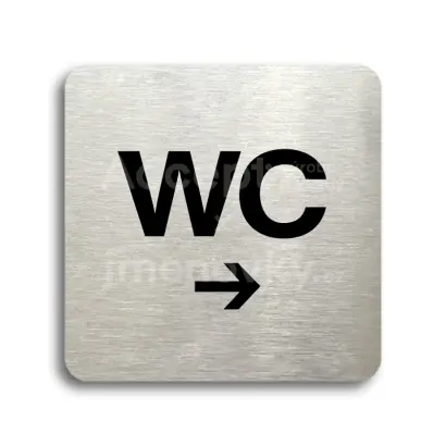 Piktogram "WC vpravo" - stříbrná tabulka - černý tisk bez rámečku