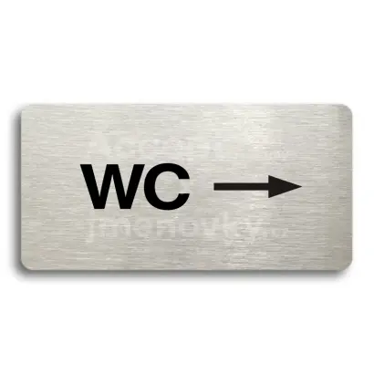 Piktogram "WC VPRAVO" - stříbrná tabulka - černý tisk bez rámečku