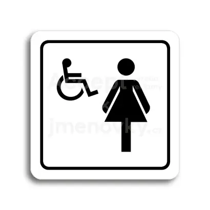 Piktogram "WC ženy, invalidé" - bílá tabulka - černý tisk