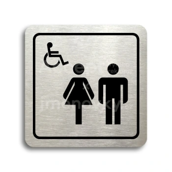 Piktogram "WC ženy, muži, invalidé II" - stříbrná tabulka - černý tisk