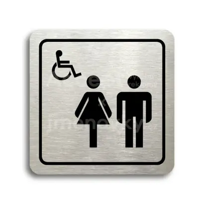 Piktogram "WC ženy, muži, invalidé II" - stříbrná tabulka - černý tisk