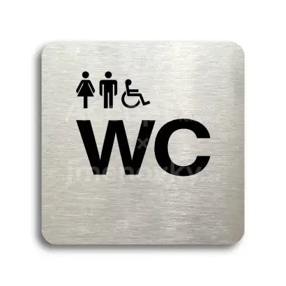 Piktogram "WC ženy, muži, invalidé" - stříbrná tabulka - černý tisk bez rámečku