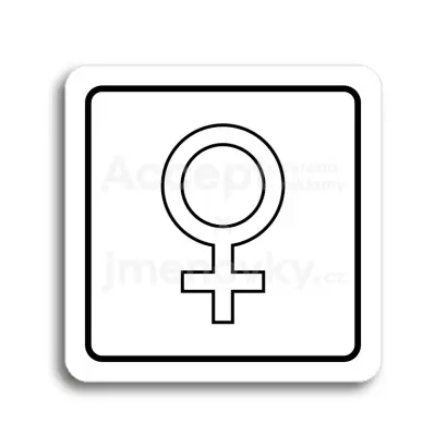 Piktogram "WC ženy V" - bílá tabulka - černý tisk