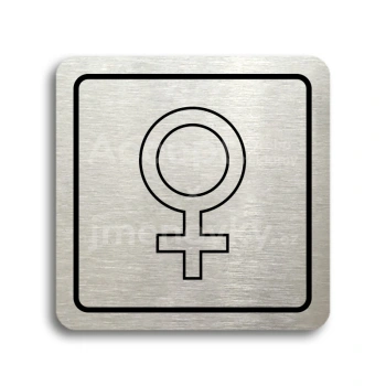 Piktogram "WC ženy V" - stříbrná tabulka - černý tisk