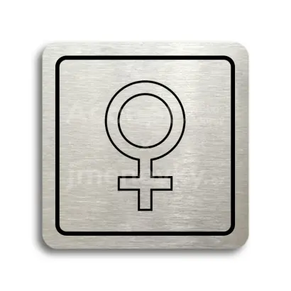 Piktogram "WC ženy V" - stříbrná tabulka - černý tisk