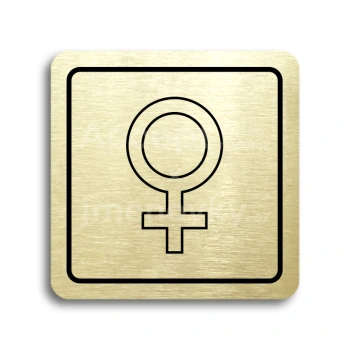 Piktogram "WC ženy V" - zlatá tabulka - černý tisk