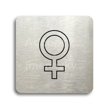 Piktogram "WC ženy V" - stříbrná tabulka - černý tisk bez rámečku