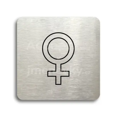 Piktogram "WC ženy V" - stříbrná tabulka - černý tisk bez rámečku
