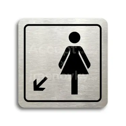 Piktogram "WC ženy vlevo dolů" - stříbrná tabulka - černý tisk