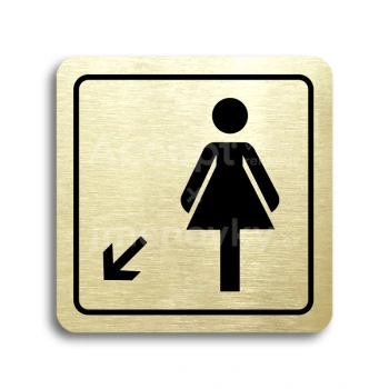 Piktogram "WC ženy vlevo dolů" - zlatá tabulka - černý tisk