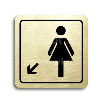 Piktogram "WC ženy vlevo dolů" - zlatá tabulka - černý tisk