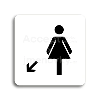 Piktogram "WC ženy vlevo dolů" - bílá tabulka - černý tisk bez rámečku