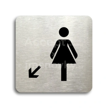 Piktogram "WC ženy vlevo dolů" - stříbrná tabulka - černý tisk bez rámečku