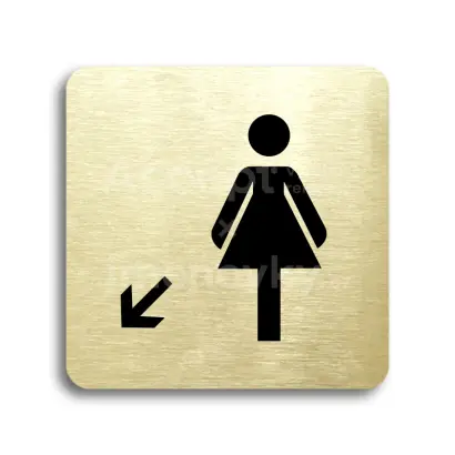 Piktogram "WC ženy vlevo dolů" - zlatá tabulka - černý tisk bez rámečku