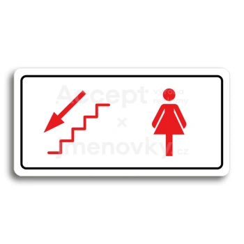 Piktogram "WC ŽENY VLEVO DOLŮ" - bílá tabulka - barevný tisk