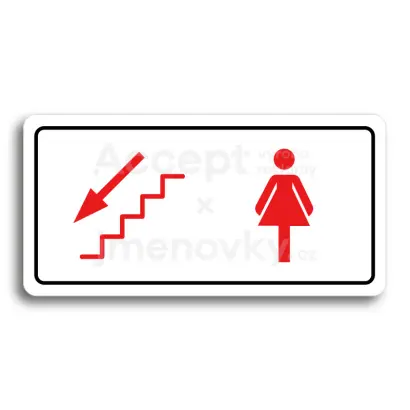 Piktogram "WC ŽENY VLEVO DOLŮ" - bílá tabulka - barevný tisk