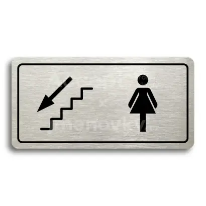 Piktogram "WC ŽENY VLEVO DOLŮ" - stříbrná tabulka - černý tisk