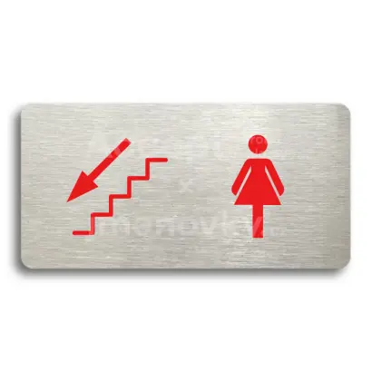 Piktogram "WC ŽENY VLEVO DOLŮ" - stříbrná tabulka - barevný tisk bez rámečku