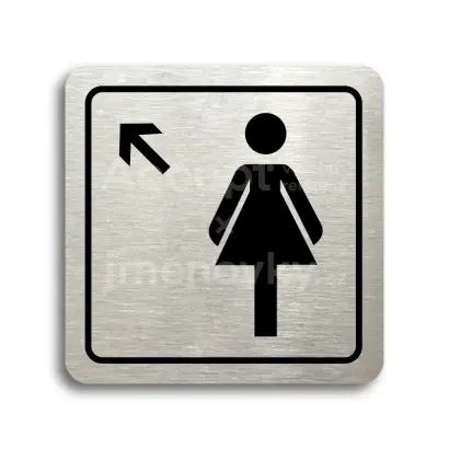 Piktogram "WC ženy vlevo nahoru" - stříbrná tabulka - černý tisk