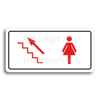 Piktogram "WC ŽENY VLEVO NAHORU" - bílá tabulka - barevný tisk