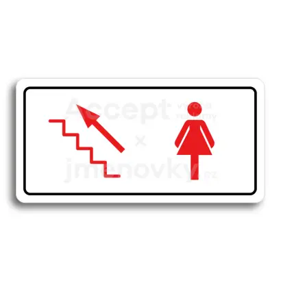 Piktogram "WC ŽENY VLEVO NAHORU" - bílá tabulka - barevný tisk
