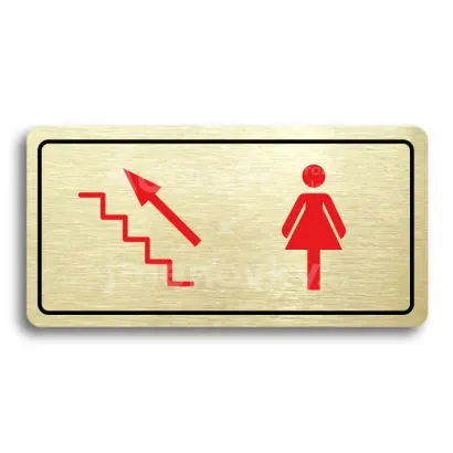 Piktogram "WC ŽENY VLEVO NAHORU" - zlatá tabulka - barevný tisk