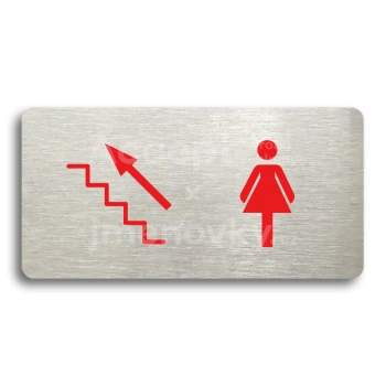 Piktogram "WC ŽENY VLEVO NAHORU" - stříbrná tabulka - barevný tisk bez rámečku