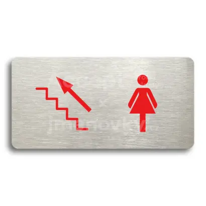 Piktogram "WC ŽENY VLEVO NAHORU" - stříbrná tabulka - barevný tisk bez rámečku