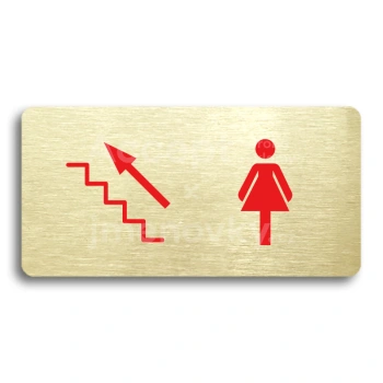 Piktogram "WC ŽENY VLEVO NAHORU" - zlatá tabulka - barevný tisk bez rámečku