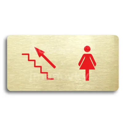 Piktogram "WC ŽENY VLEVO NAHORU" - zlatá tabulka - barevný tisk bez rámečku