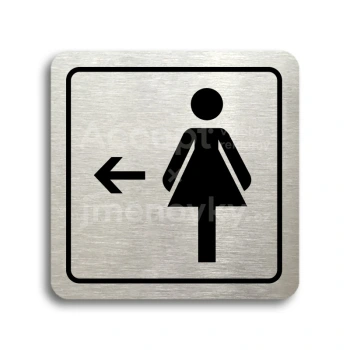 Piktogram "WC ženy vlevo" - stříbrná tabulka - černý tisk