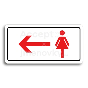 Piktogram "WC ŽENY VLEVO" - bílá tabulka - barevný tisk