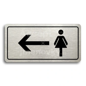 Piktogram "WC ŽENY VLEVO" - stříbrná tabulka - černý tisk