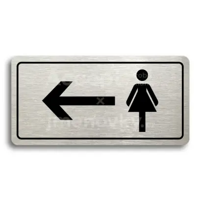 Piktogram "WC ŽENY VLEVO" - stříbrná tabulka - černý tisk