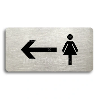 Piktogram "WC ŽENY VLEVO" - stříbrná tabulka - černý tisk bez rámečku