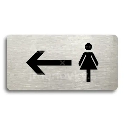 Piktogram "WC ŽENY VLEVO" - stříbrná tabulka - černý tisk bez rámečku