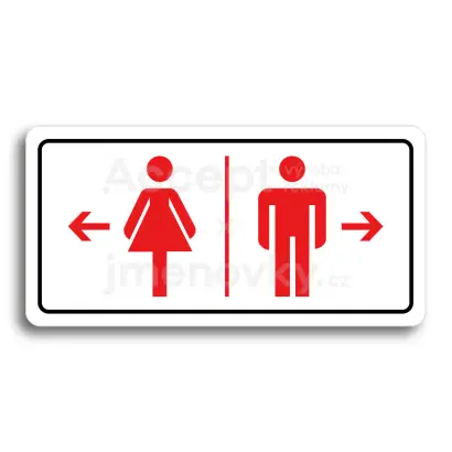 Piktogram "WC ŽENY VLEVO, WC MUŽI VPRAVO" - bílá tabulka - barevný tisk