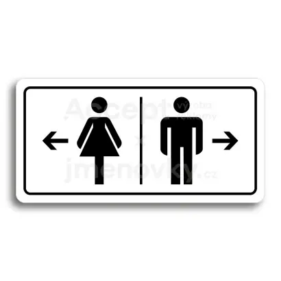 Piktogram "WC ŽENY VLEVO, WC MUŽI VPRAVO" - bílá tabulka - černý tisk