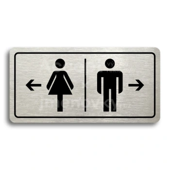 Piktogram "WC ŽENY VLEVO, WC MUŽI VPRAVO" - stříbrná tabulka - černý tisk