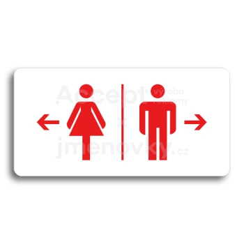 Piktogram "WC ŽENY VLEVO, WC MUŽI VPRAVO" - bílá tabulka - barevný tisk bez rámečku