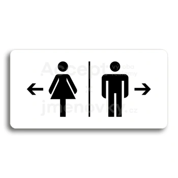 Piktogram "WC ŽENY VLEVO, WC MUŽI VPRAVO" - bílá tabulka - černý tisk bez rámečku