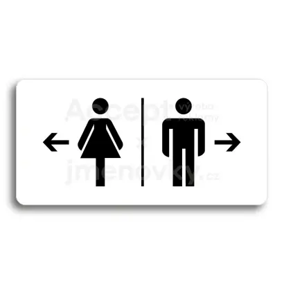 Piktogram "WC ŽENY VLEVO, WC MUŽI VPRAVO" - bílá tabulka - černý tisk bez rámečku