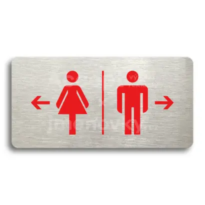 Piktogram "WC ŽENY VLEVO, WC MUŽI VPRAVO" - stříbrná tabulka - barevný tisk bez rámečku