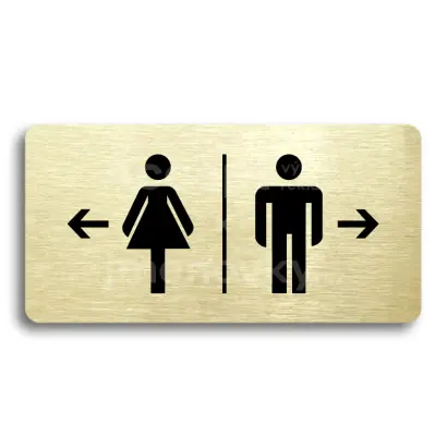 Piktogram "WC ŽENY VLEVO, WC MUŽI VPRAVO" - zlatá tabulka - černý tisk bez rámečku