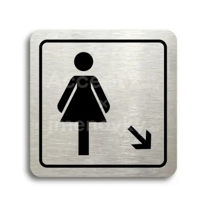 Piktogram "WC ženy vpravo dolů" - stříbrná tabulka - černý tisk