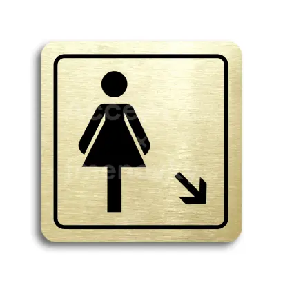 Piktogram "WC ženy vpravo dolů" - zlatá tabulka - černý tisk