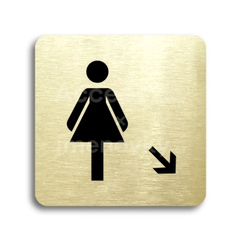 Piktogram "WC ženy vpravo dolů" - zlatá tabulka - černý tisk bez rámečku