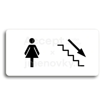 Piktogram "WC ŽENY VPRAVO DOLŮ" - bílá tabulka - černý tisk bez rámečku